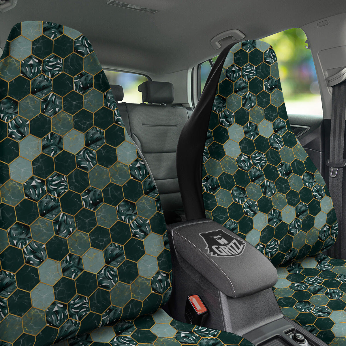 Marble Hexagon Green Tropical Print Pattern Car Seat Covers-grizzshop