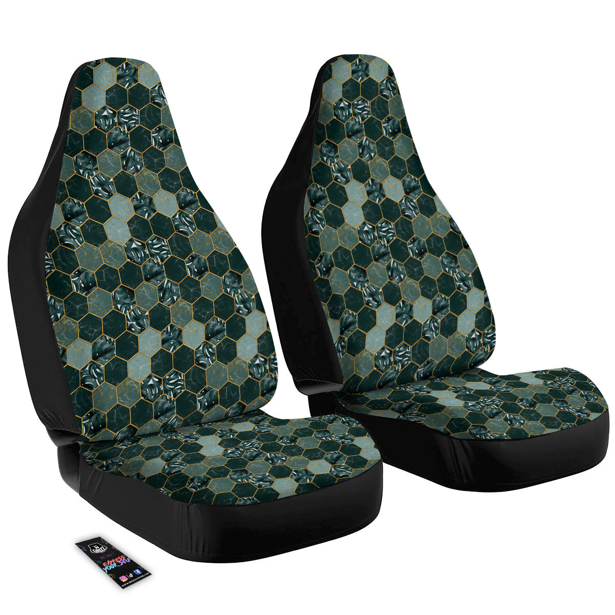 Marble Hexagon Green Tropical Print Pattern Car Seat Covers-grizzshop