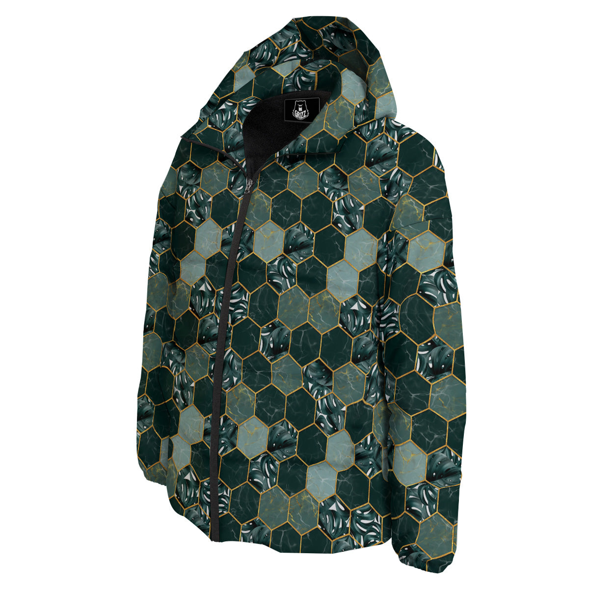 Marble Hexagon Green Tropical Print Pattern Down Jacket-grizzshop