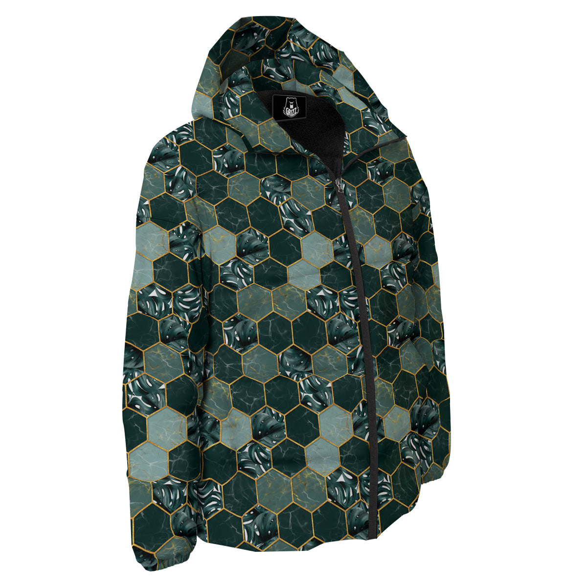 Marble Hexagon Green Tropical Print Pattern Down Jacket-grizzshop
