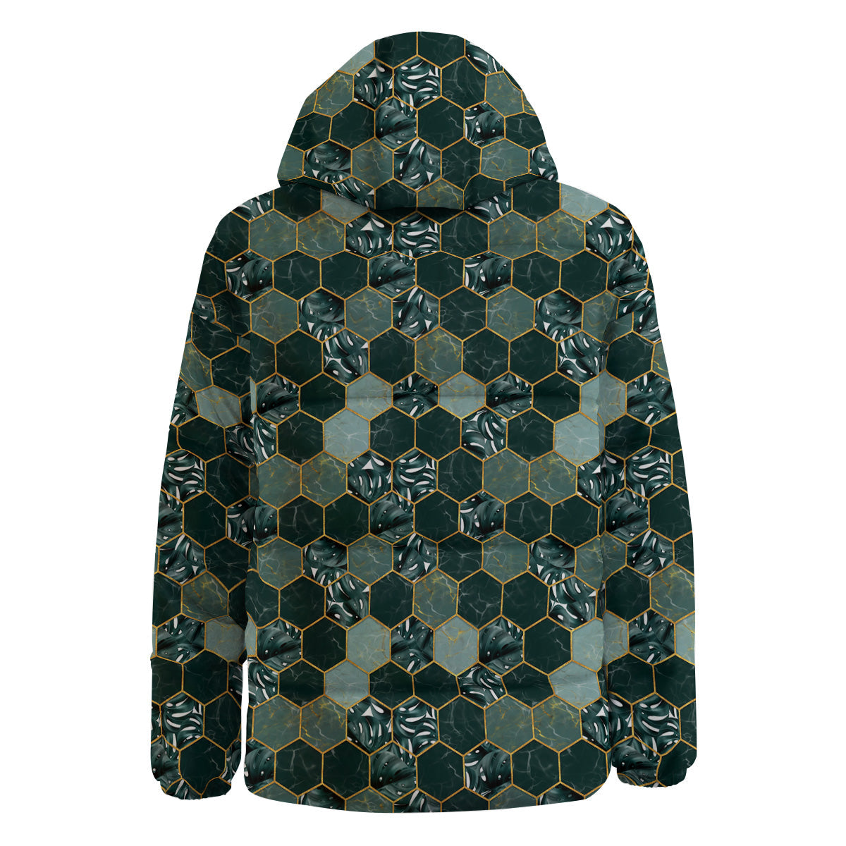Marble Hexagon Green Tropical Print Pattern Down Jacket-grizzshop