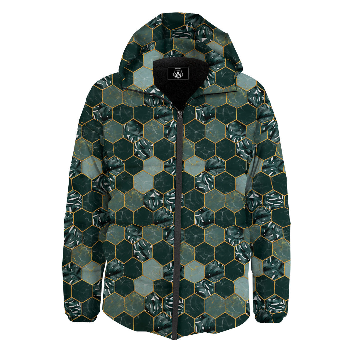 Marble Hexagon Green Tropical Print Pattern Down Jacket-grizzshop