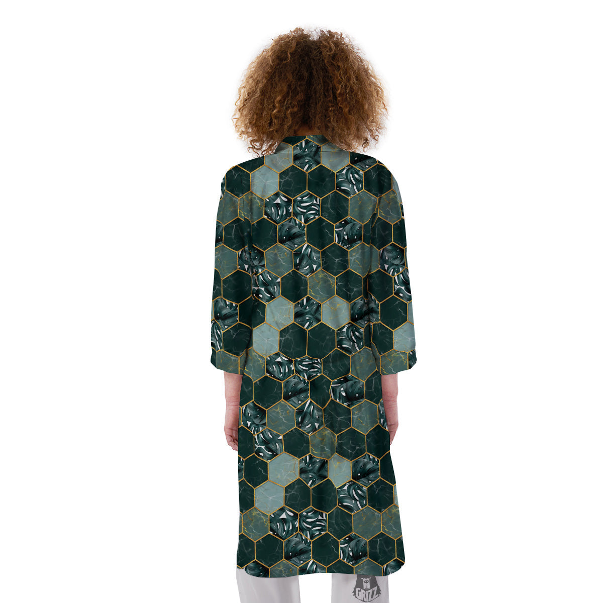 Marble Hexagon Green Tropical Print Pattern Kimono-grizzshop
