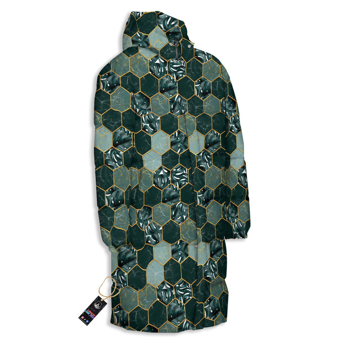 Marble Hexagon Green Tropical Print Pattern Long Down Jacket-grizzshop