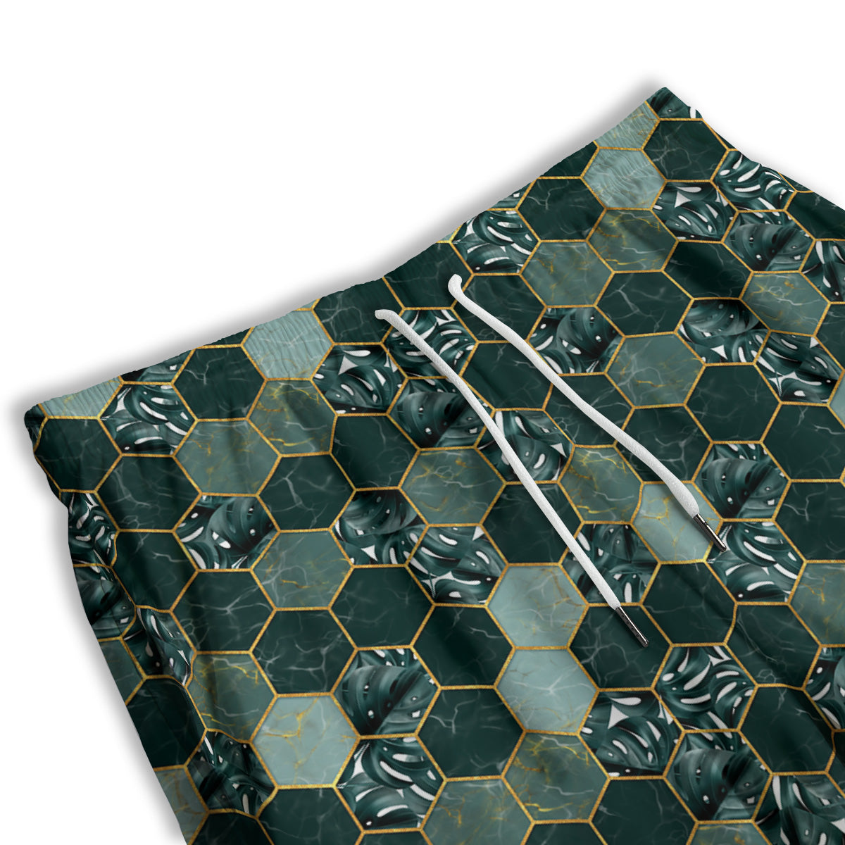 Marble Hexagon Green Tropical Print Pattern Men's Athletic Shorts
