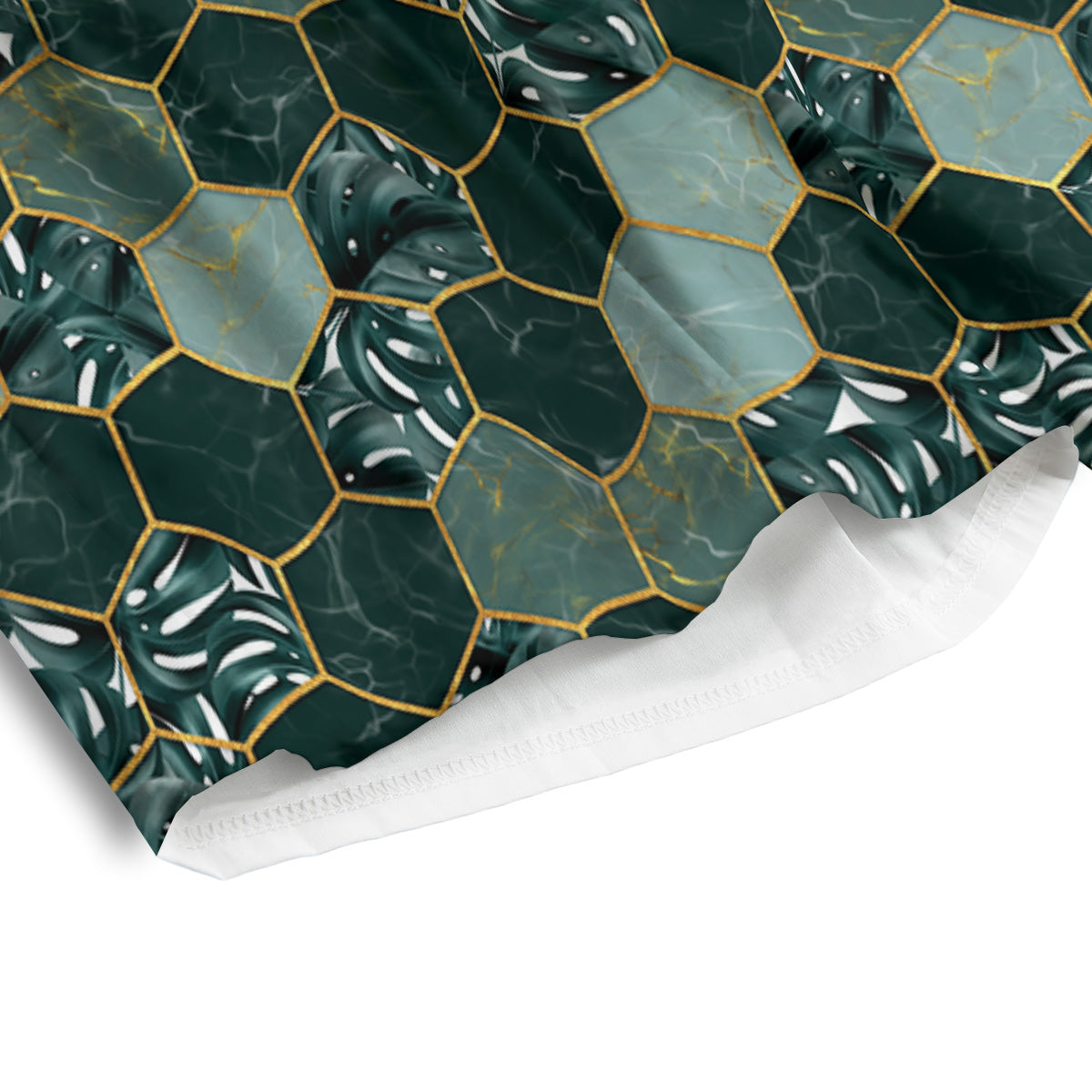 Marble Hexagon Green Tropical Print Pattern Men's Athletic Shorts