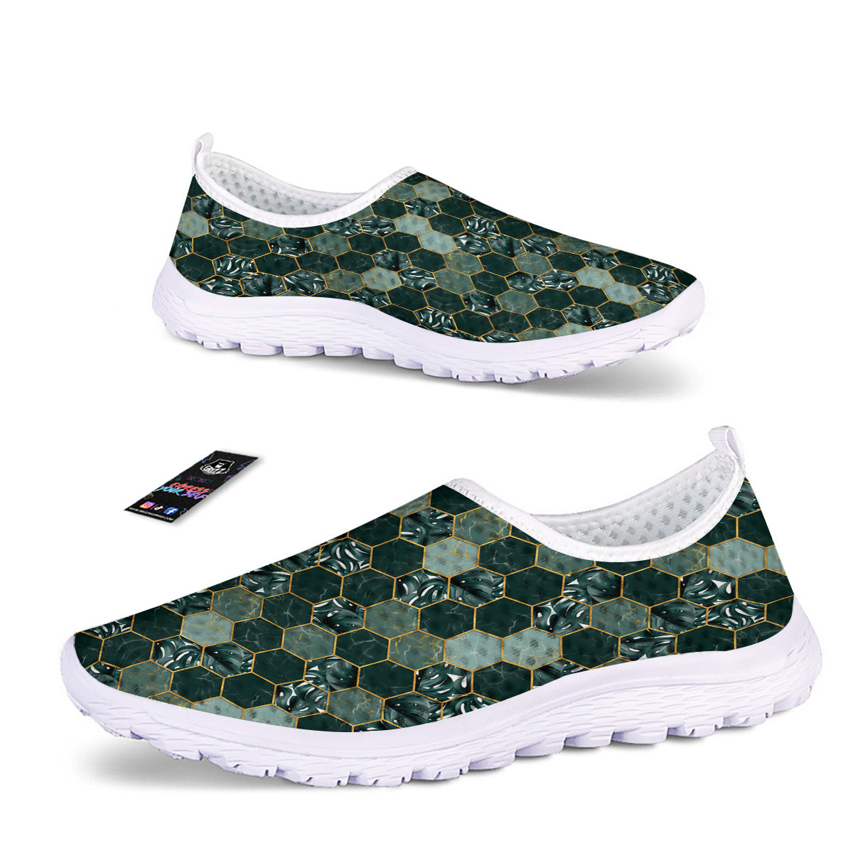 Marble Hexagon Green Tropical Print Pattern Nurse Shoes-grizzshop