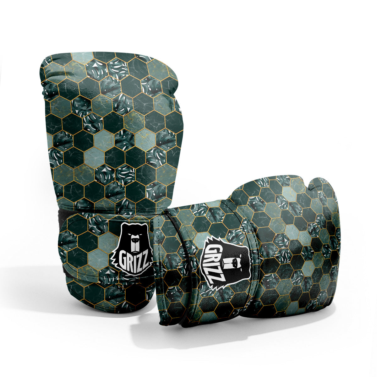Marble Hexagon Green Tropical Print Pattern Sparring Gloves-grizzshop