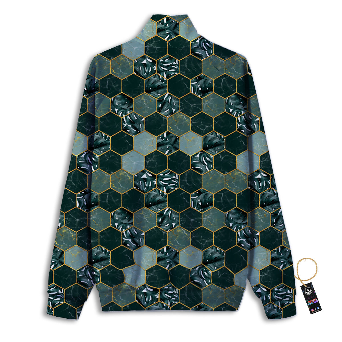 Marble Hexagon Green Tropical Print Pattern Track Jacket-grizzshop