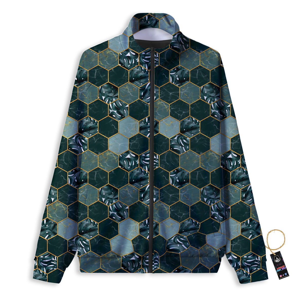 Marble Hexagon Green Tropical Print Pattern Track Jacket-grizzshop