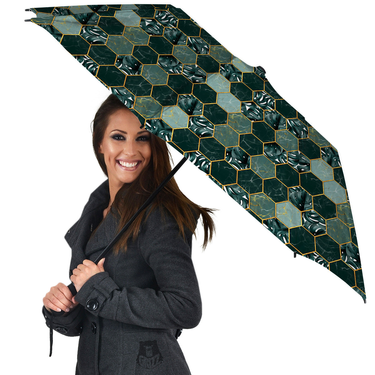 Marble Hexagon Green Tropical Print Pattern Umbrella-grizzshop