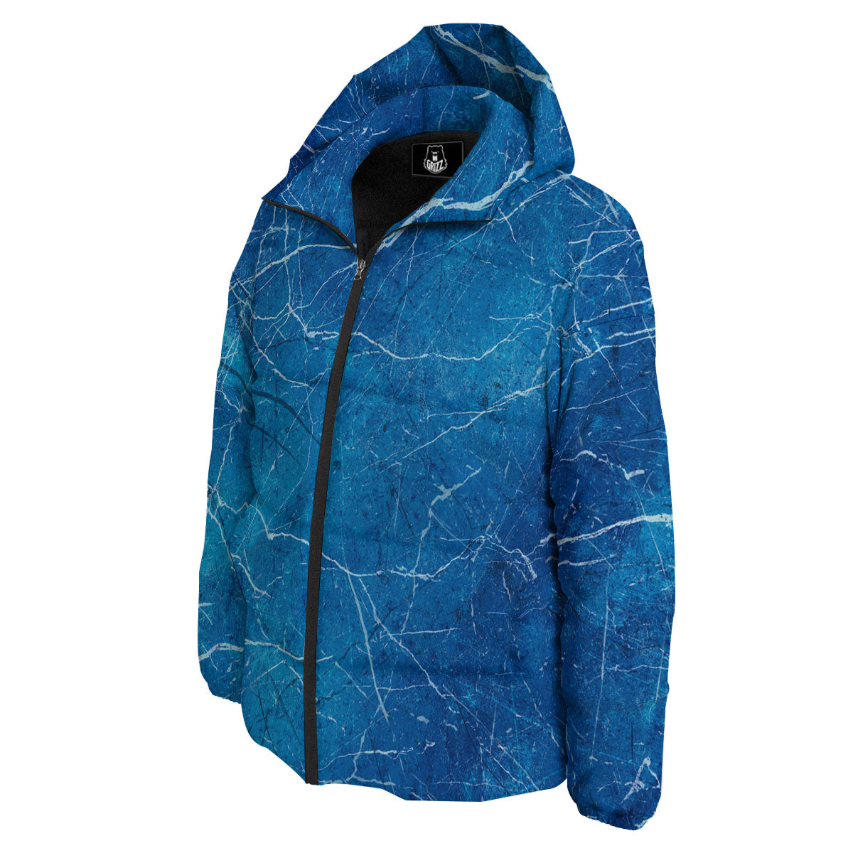 Marble Ice Blue Print Down Jacket-grizzshop