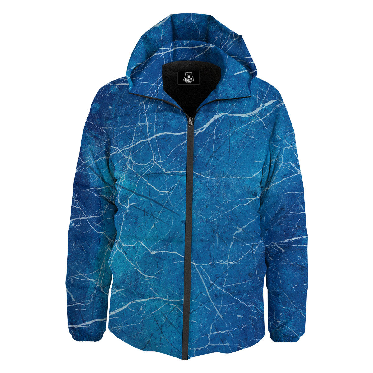 Marble Ice Blue Print Down Jacket-grizzshop