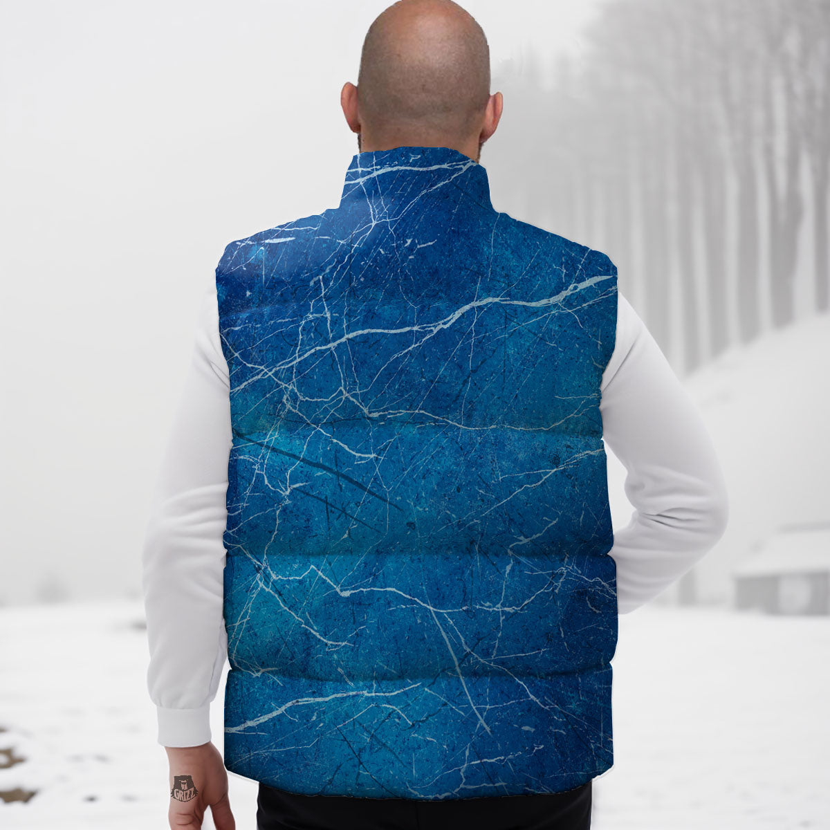 Marble Ice Blue Print Down Vest-grizzshop