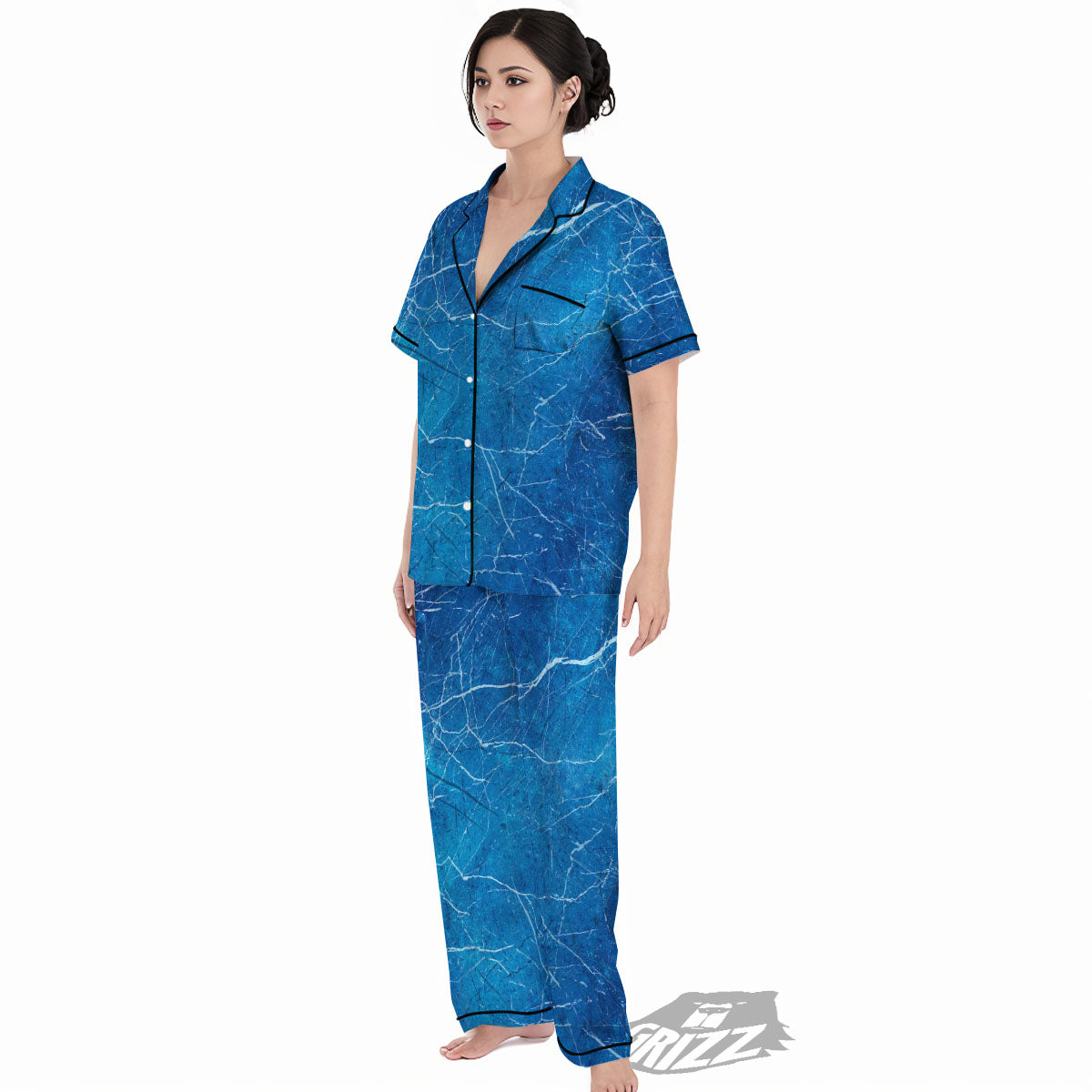 Marble Ice Blue Print Women's Pajamas Set-grizzshop