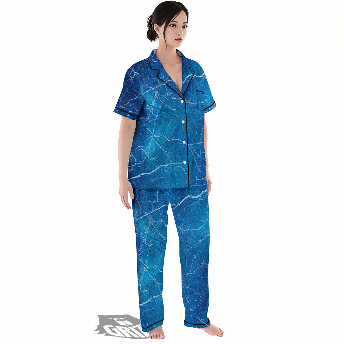 Marble Ice Blue Print Women's Pajamas Set-grizzshop