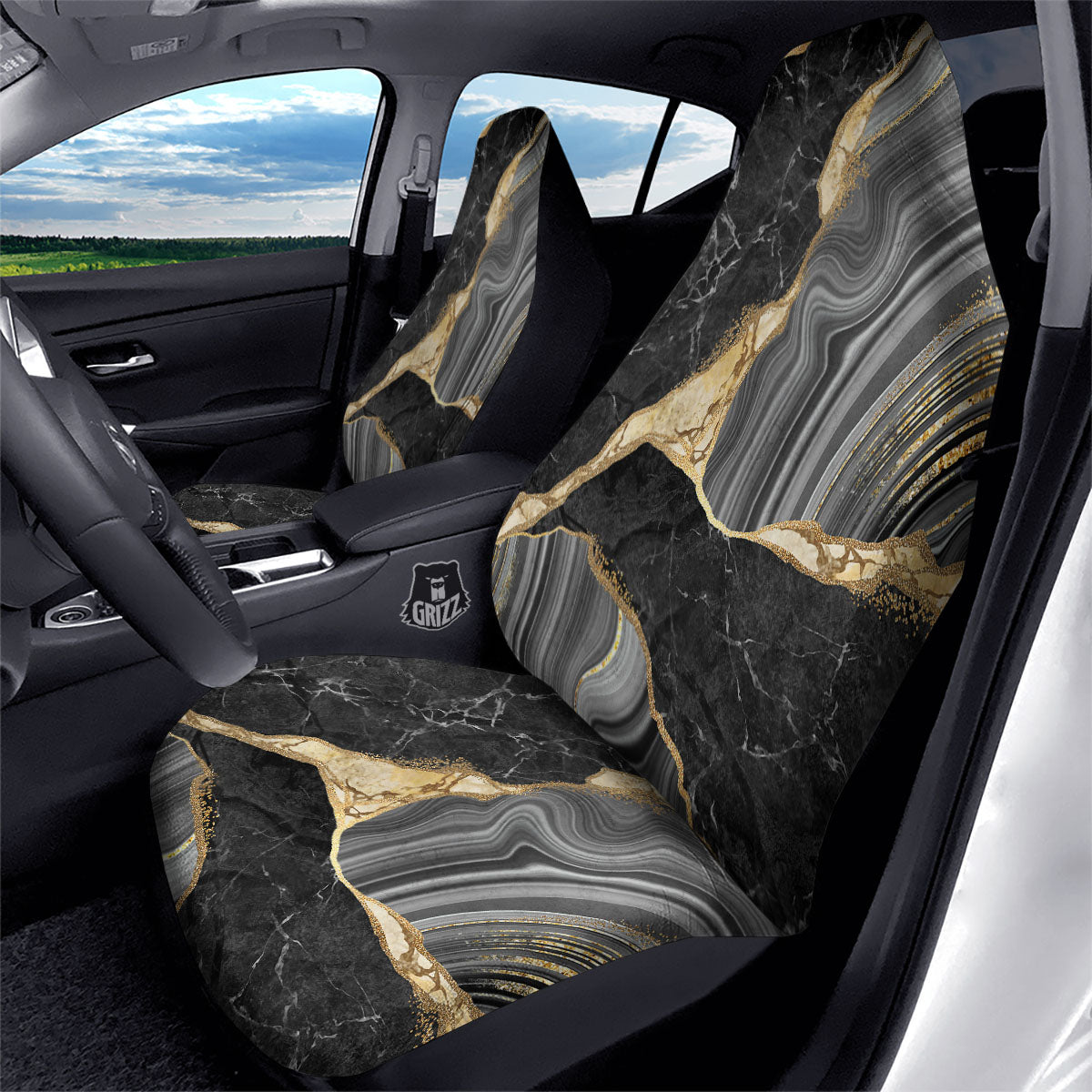 Marble Liquid Black Gold Print Car Seat Covers-grizzshop