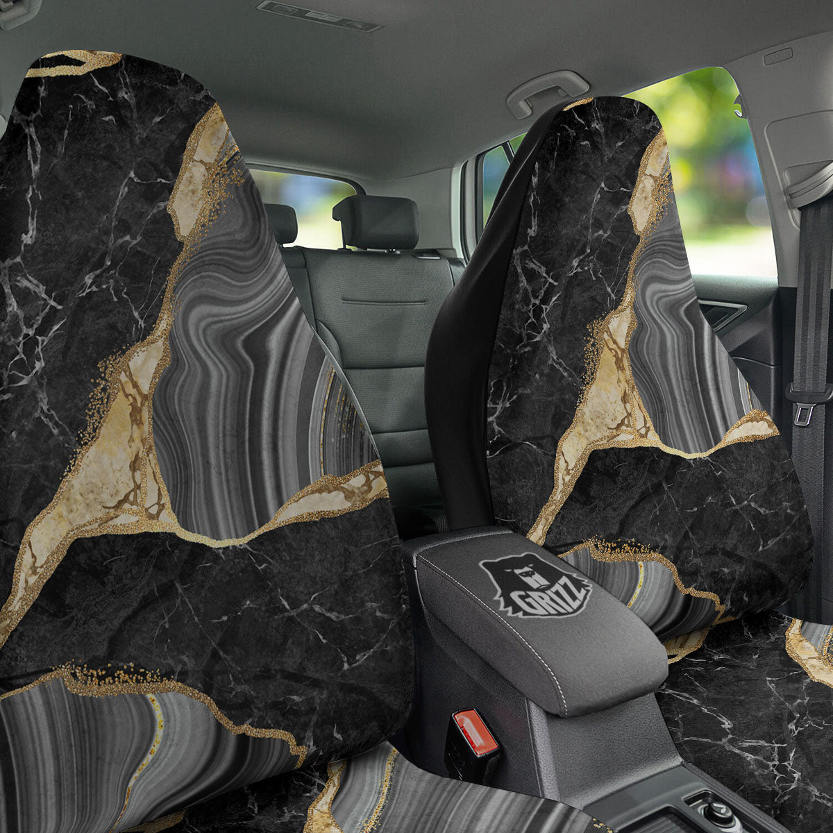 Marble Liquid Black Gold Print Car Seat Covers-grizzshop