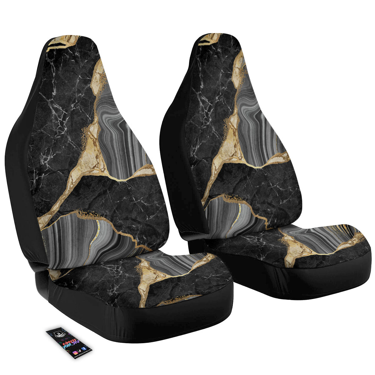 Marble Liquid Black Gold Print Car Seat Covers-grizzshop