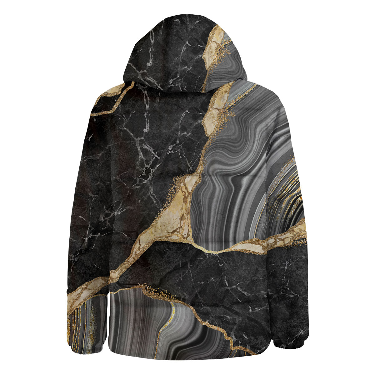 Marble Liquid Black Gold Print Down Jacket-grizzshop