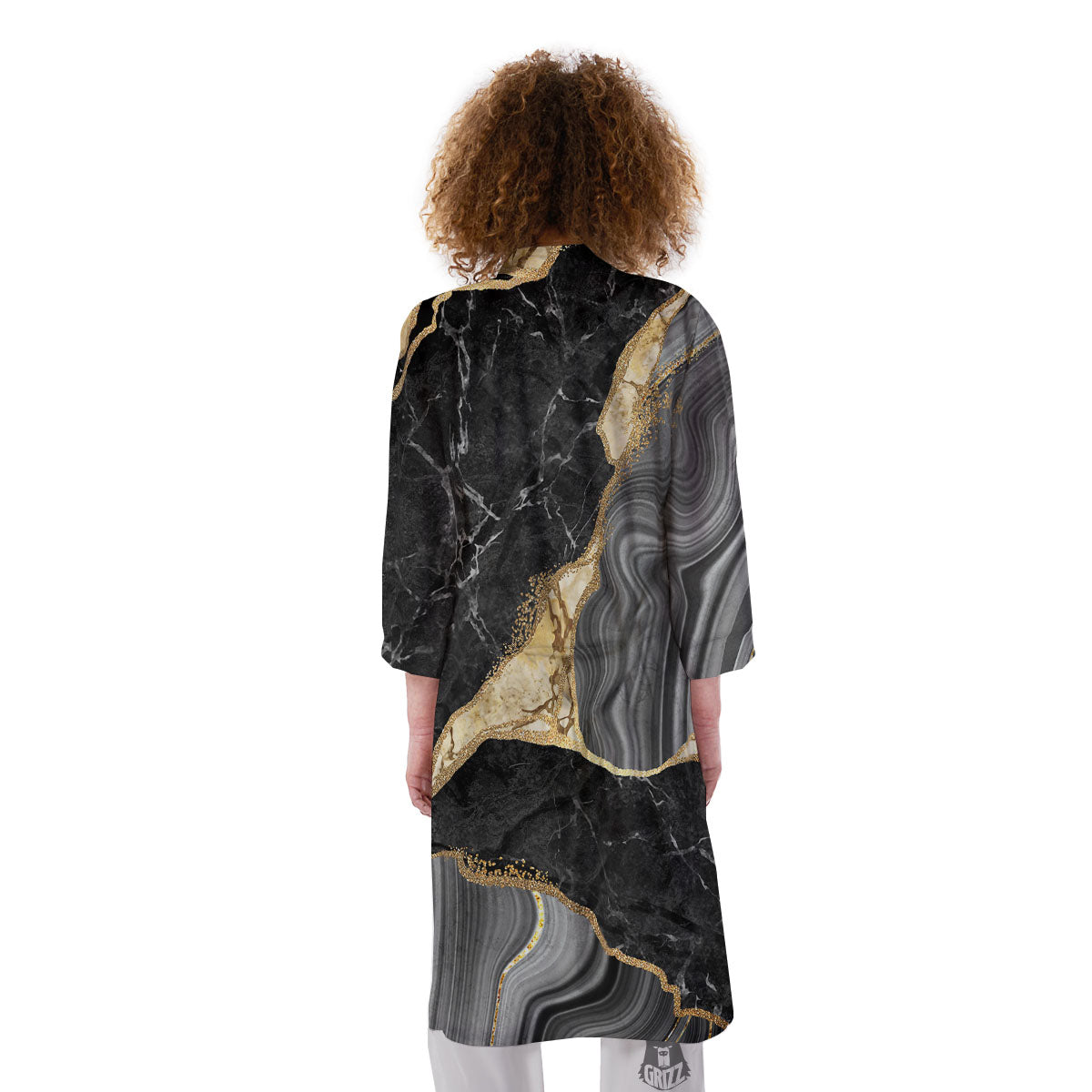 Marble Liquid Black Gold Print Kimono-grizzshop
