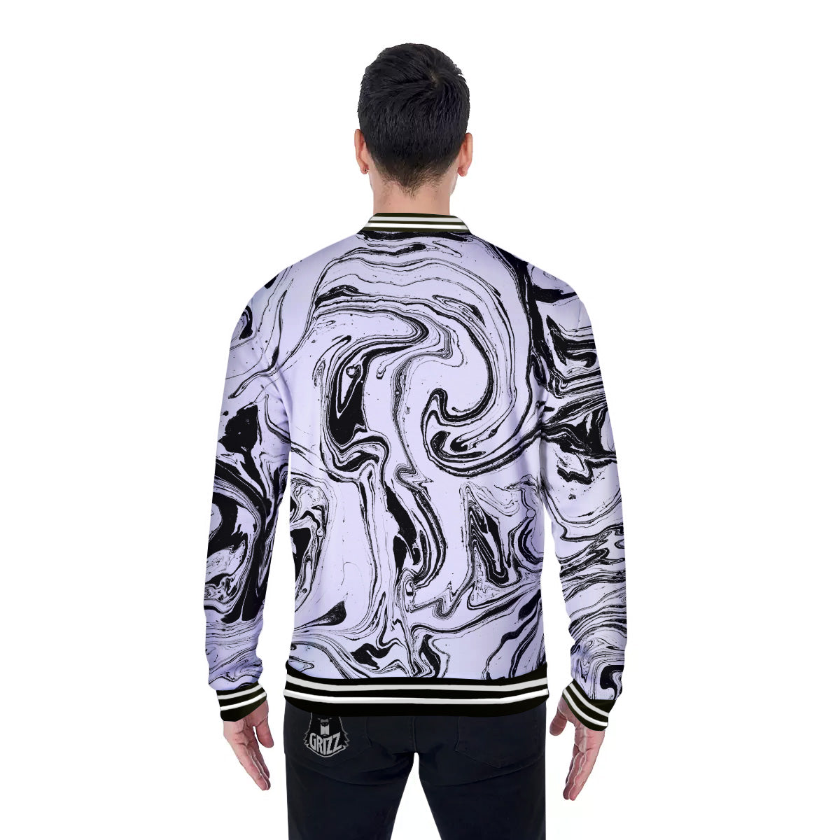 Marble Liquid Black White Print Baseball Jacket-grizzshop