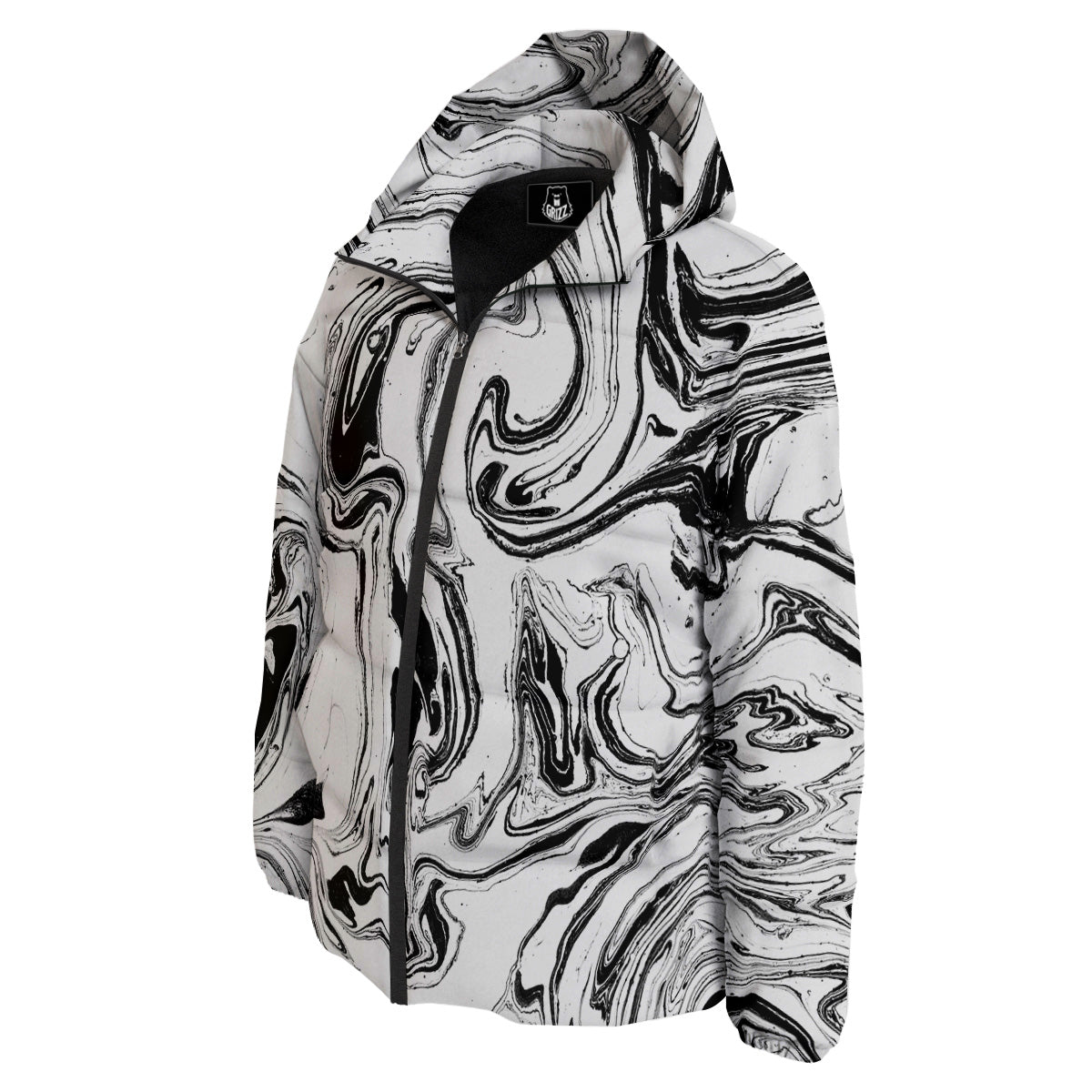 Marble Liquid Black White Print Down Jacket-grizzshop