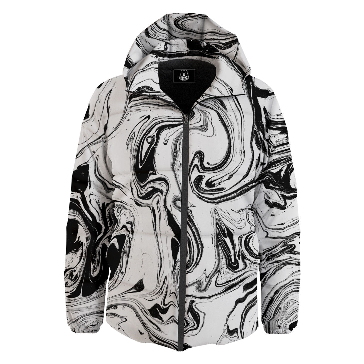 Marble Liquid Black White Print Down Jacket-grizzshop