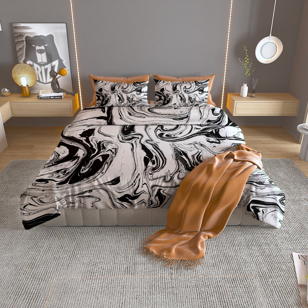 Lotus Leaf And Flower On The Water Print Pattern Duvet Cover Bedding Set