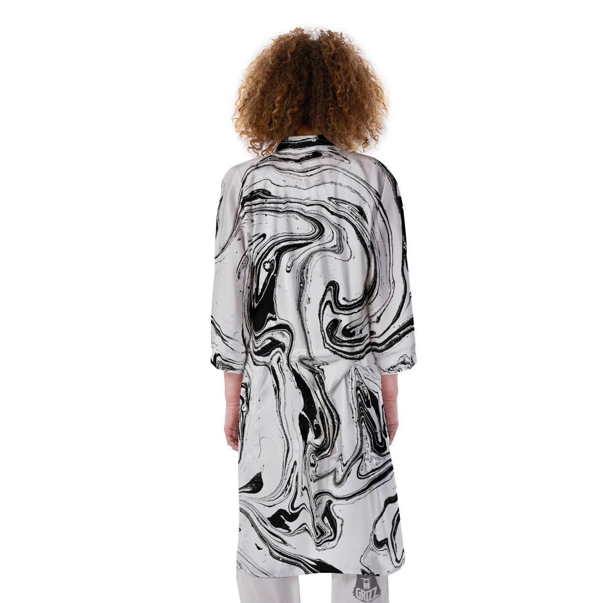 Marble Liquid Black White Print Kimono-grizzshop