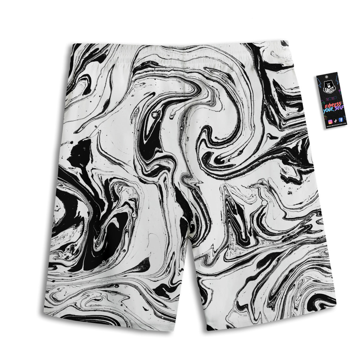Marble Liquid Black White Print Men's Athletic Shorts