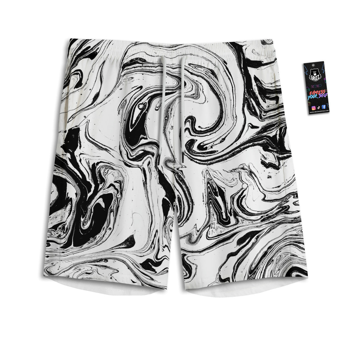 Marble Liquid Black White Print Men's Athletic Shorts