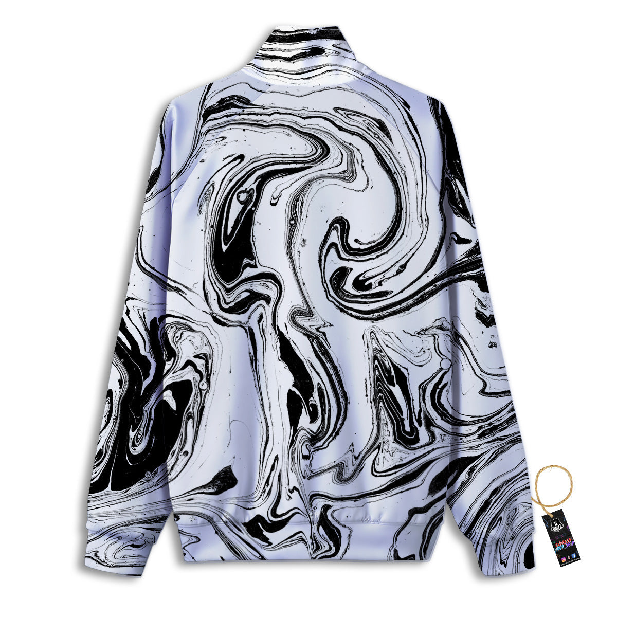 Marble Liquid Black White Print Track Jacket-grizzshop