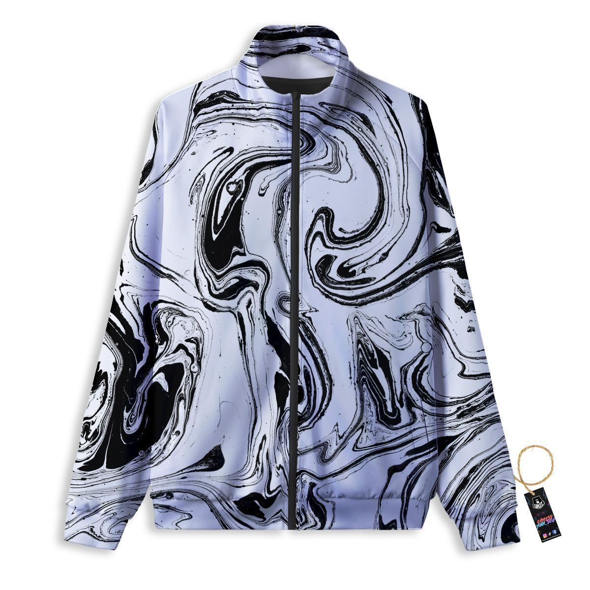 Marble Liquid Black White Print Track Jacket-grizzshop
