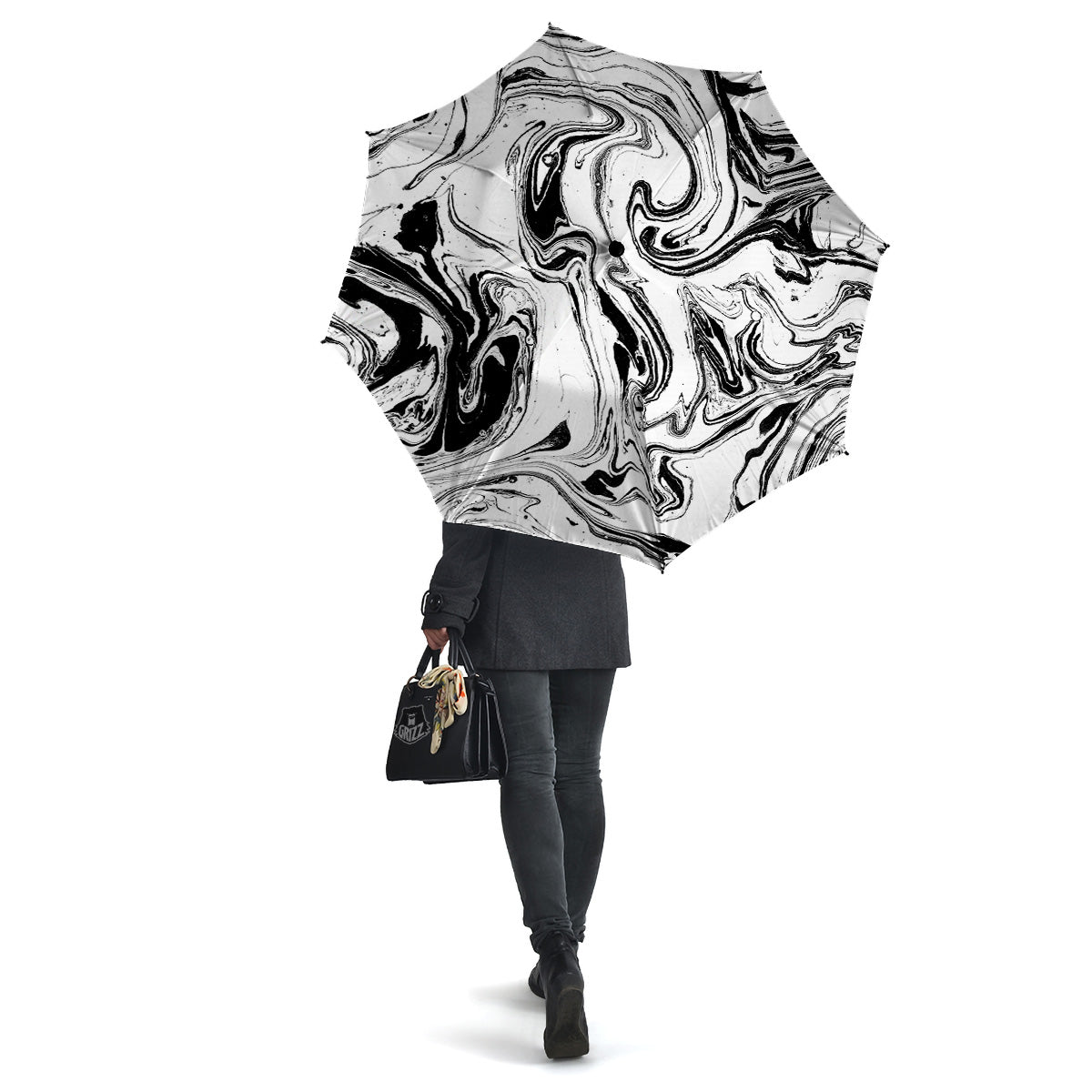 Marble Liquid Black White Print Umbrella-grizzshop