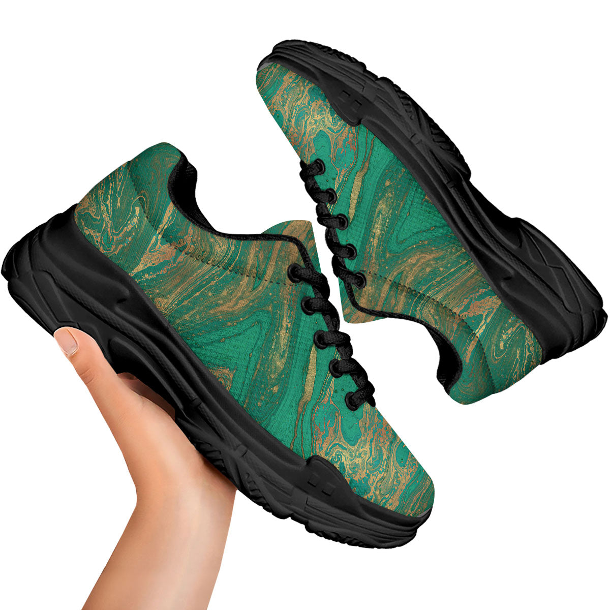 Marble Liquid Green Gold Print Black Chunky Shoes-grizzshop