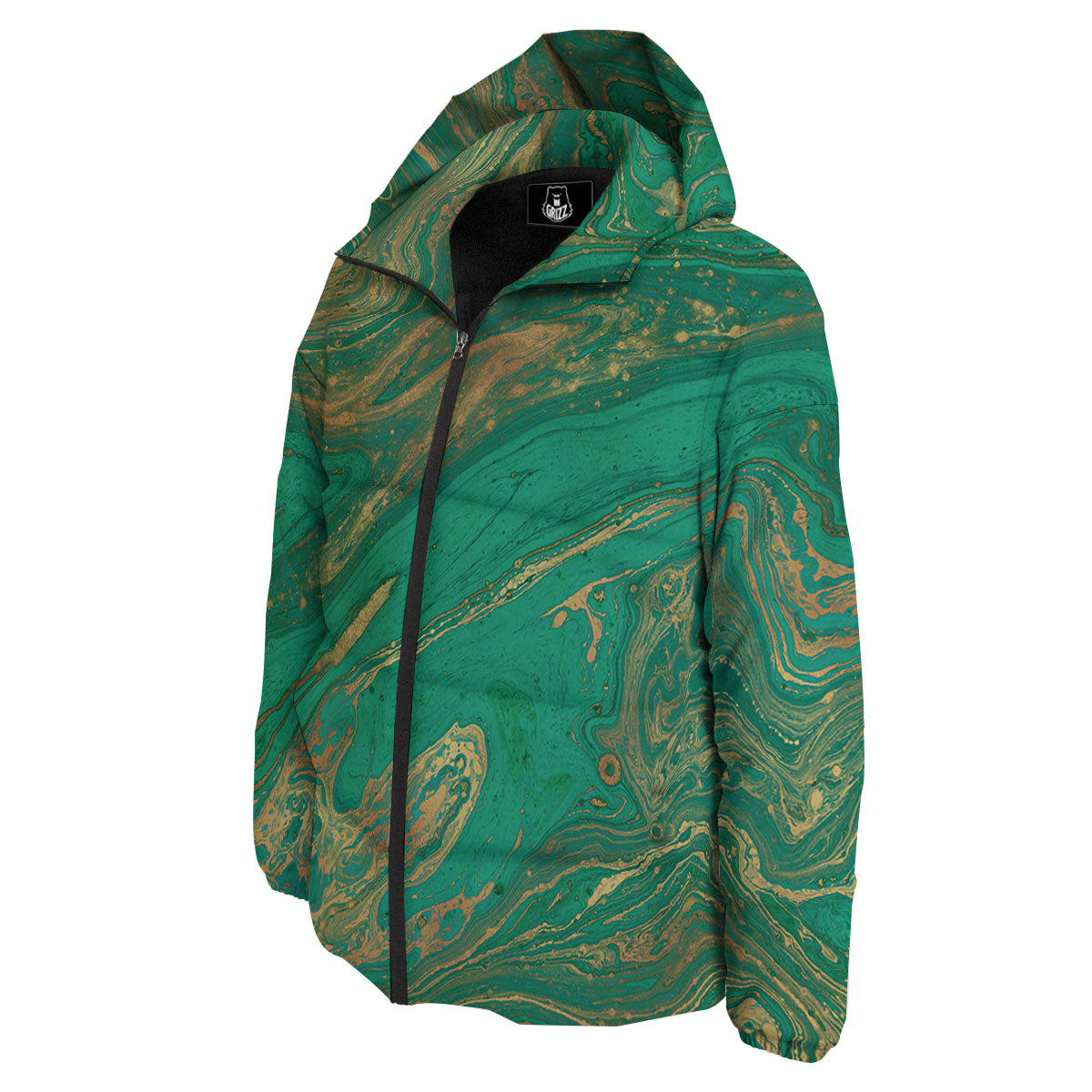Marble Liquid Green Gold Print Down Jacket-grizzshop