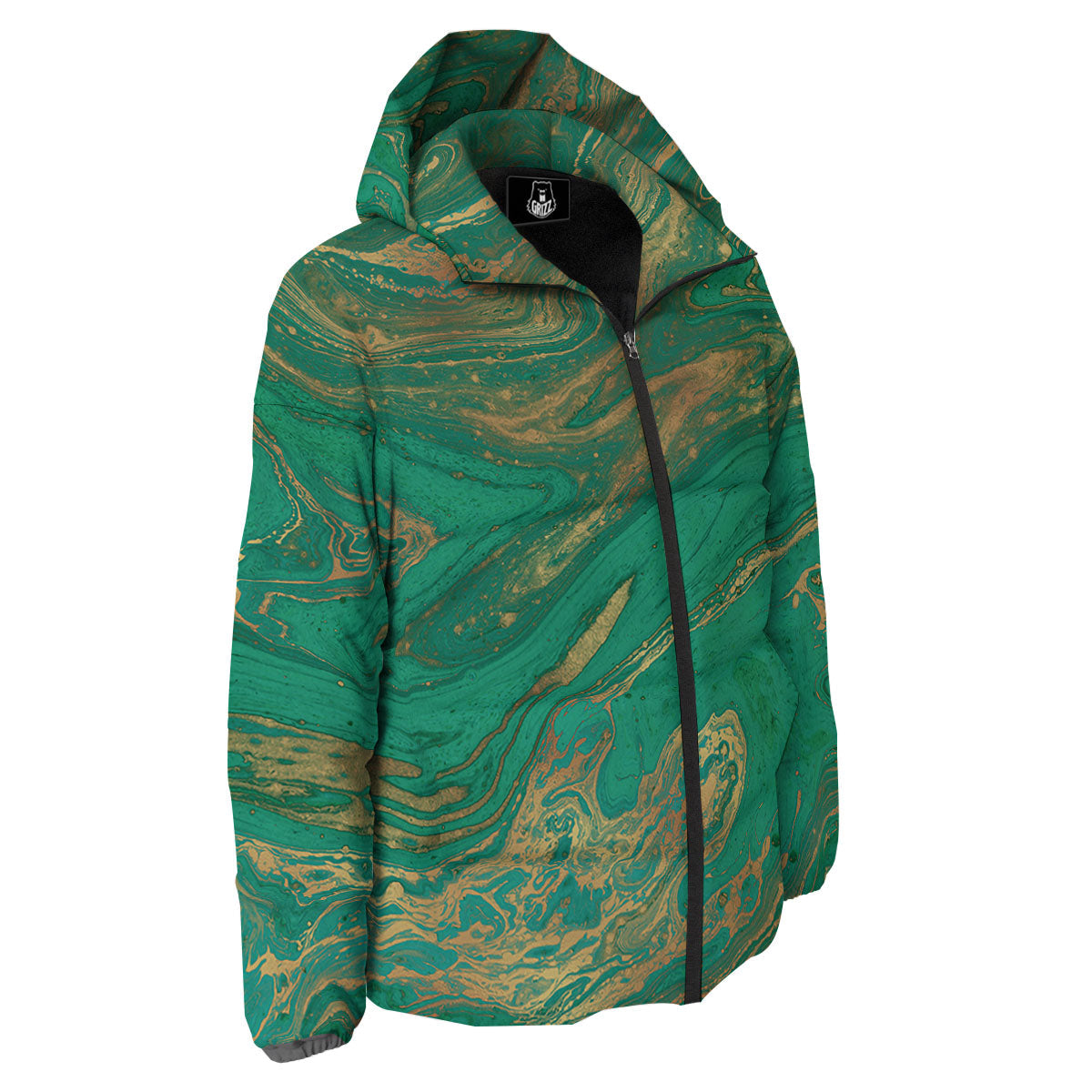 Marble Liquid Green Gold Print Down Jacket-grizzshop