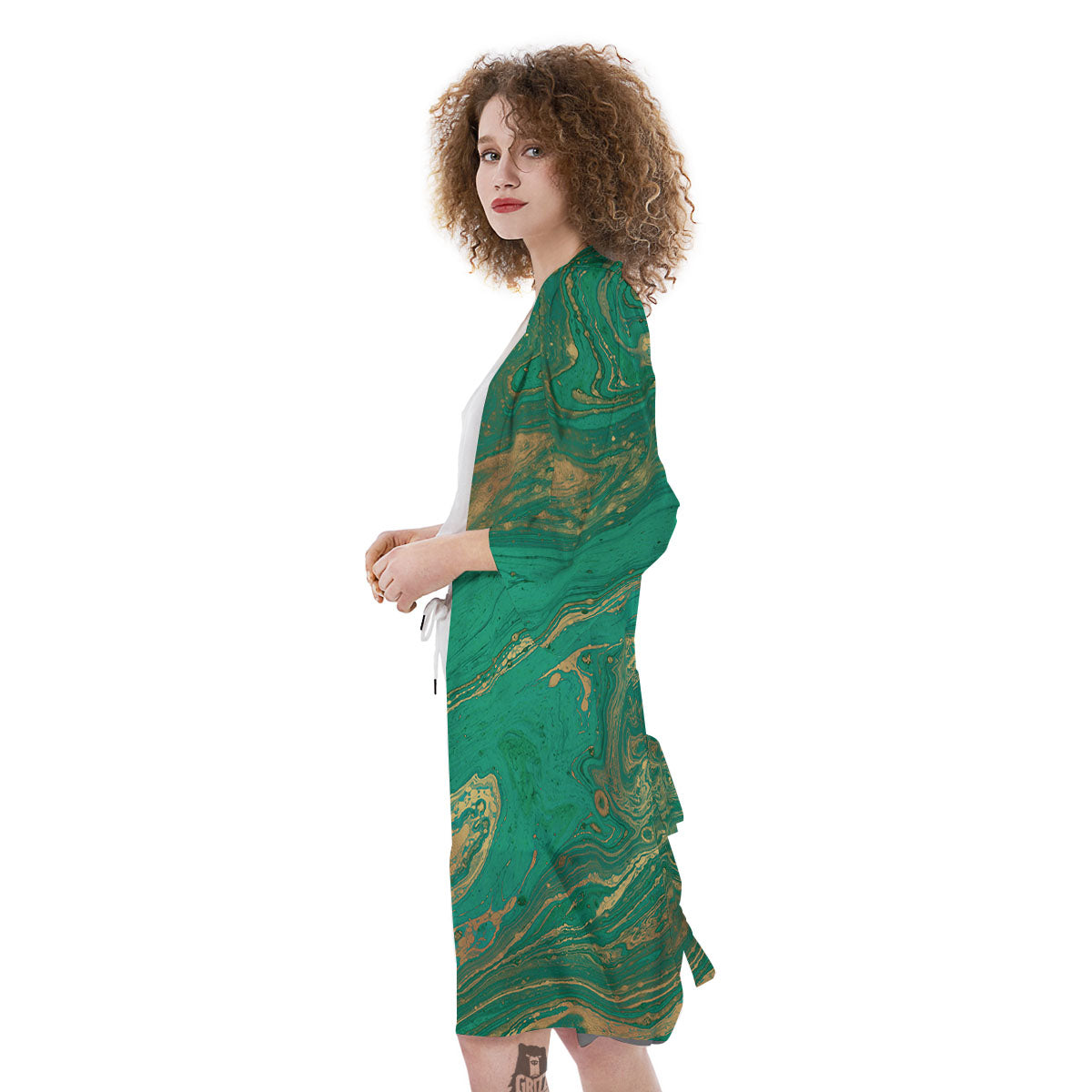 Marble Liquid Green Gold Print Kimono-grizzshop