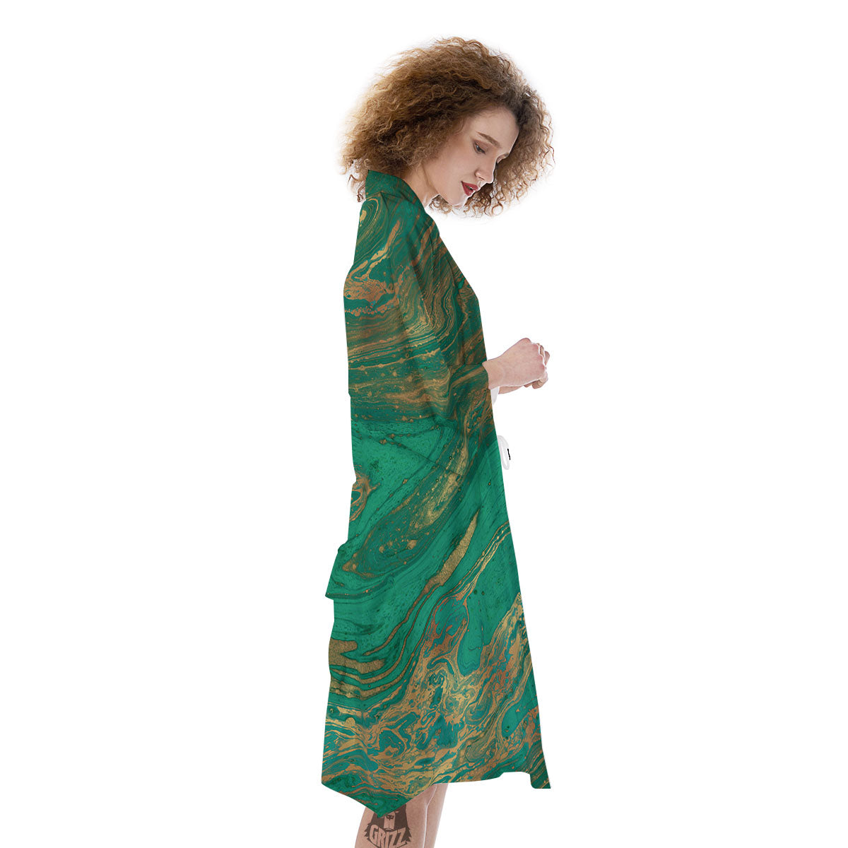 Marble Liquid Green Gold Print Kimono-grizzshop