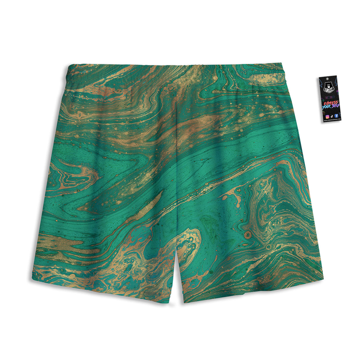 Marble Liquid Green Gold Print Mesh Shorts