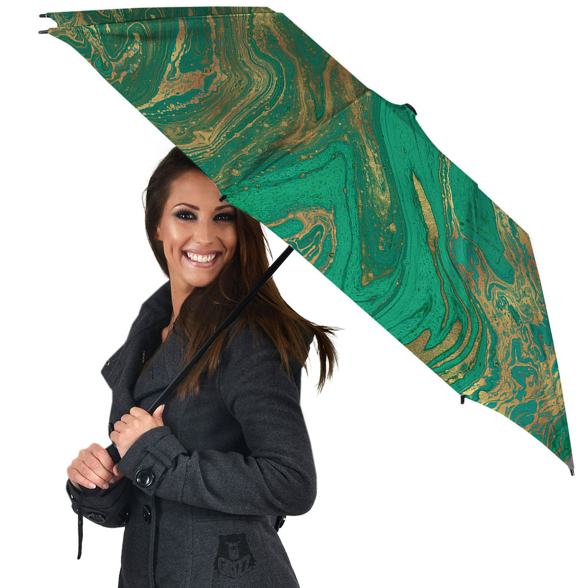 Marble Liquid Green Gold Print Umbrella-grizzshop
