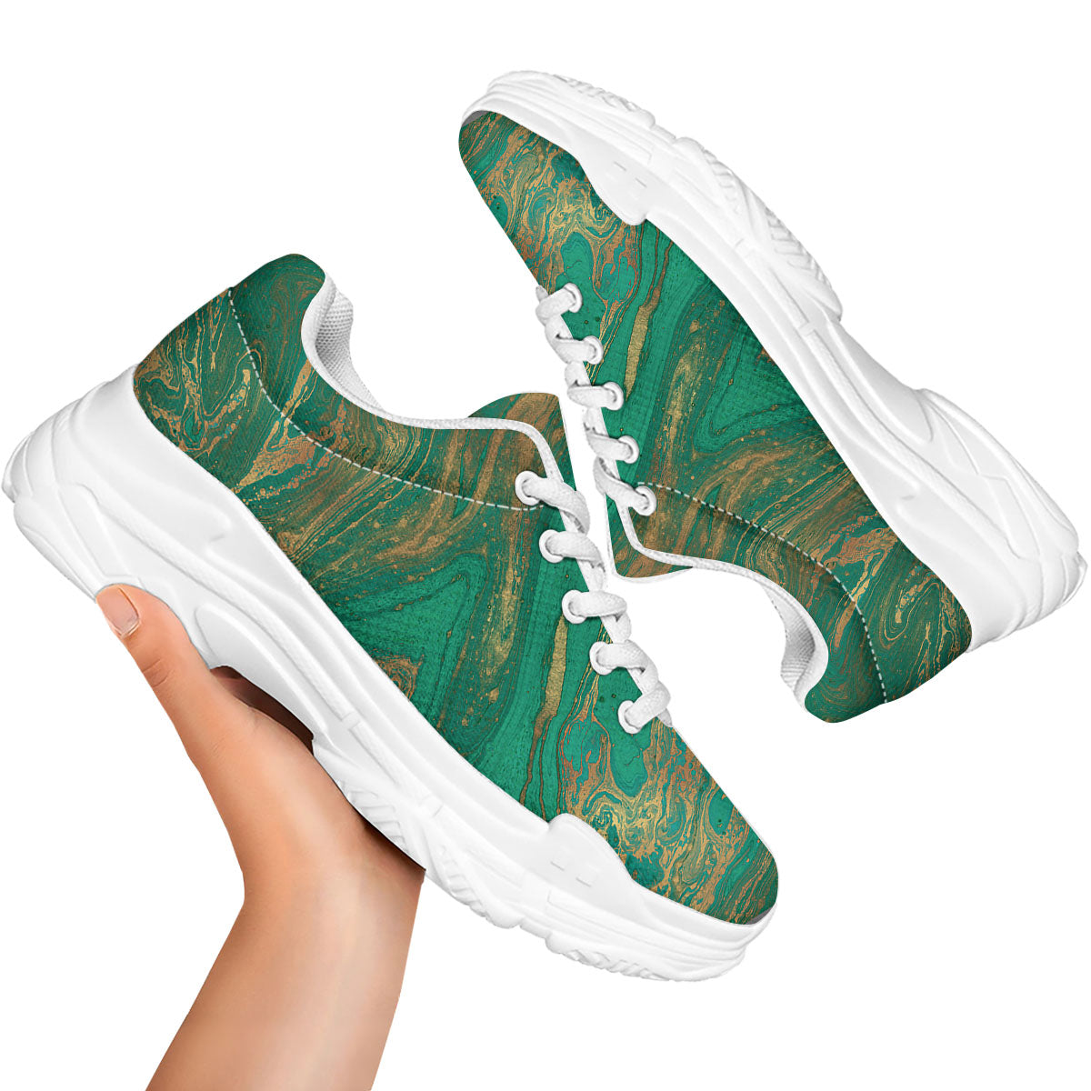 Marble Liquid Green Gold Print White Chunky Shoes-grizzshop