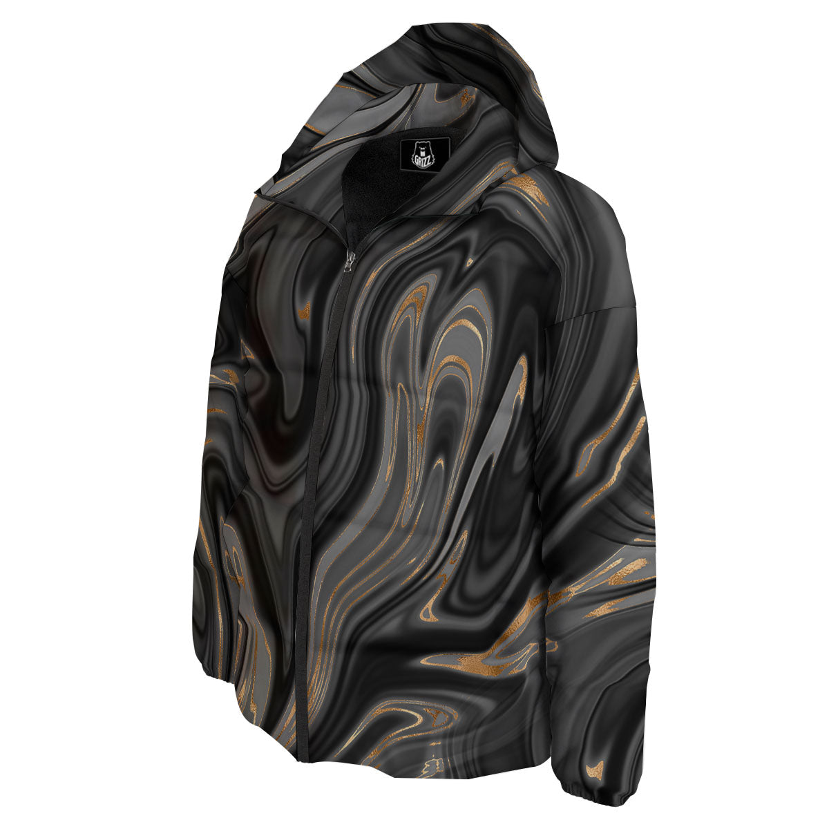 Marble Liquid Grey Gold Print Down Jacket-grizzshop
