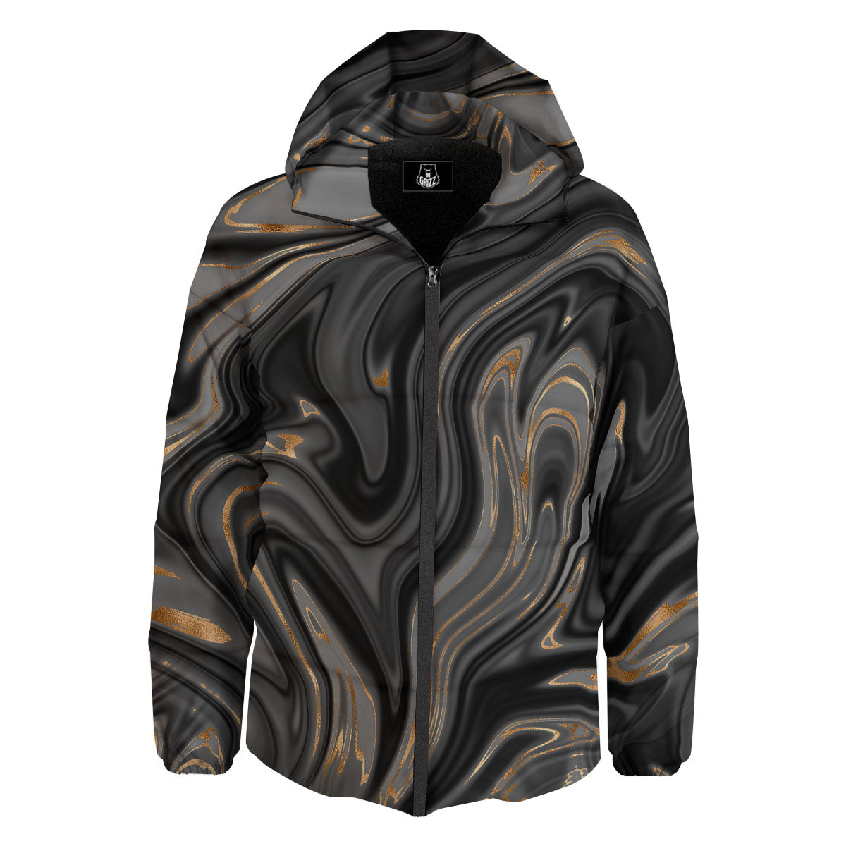 Marble Liquid Grey Gold Print Down Jacket-grizzshop