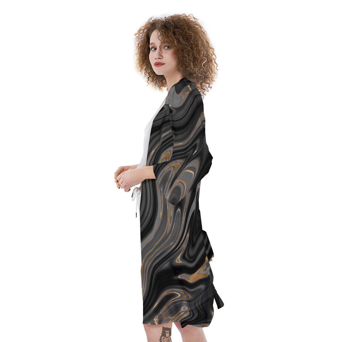 Marble Liquid Grey Gold Print Kimono-grizzshop