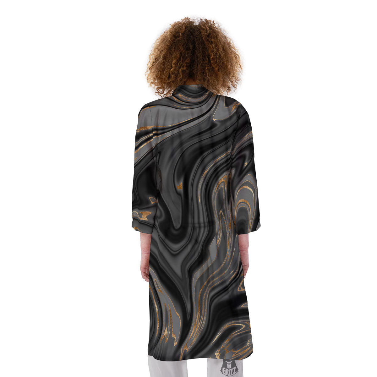 Marble Liquid Grey Gold Print Kimono-grizzshop