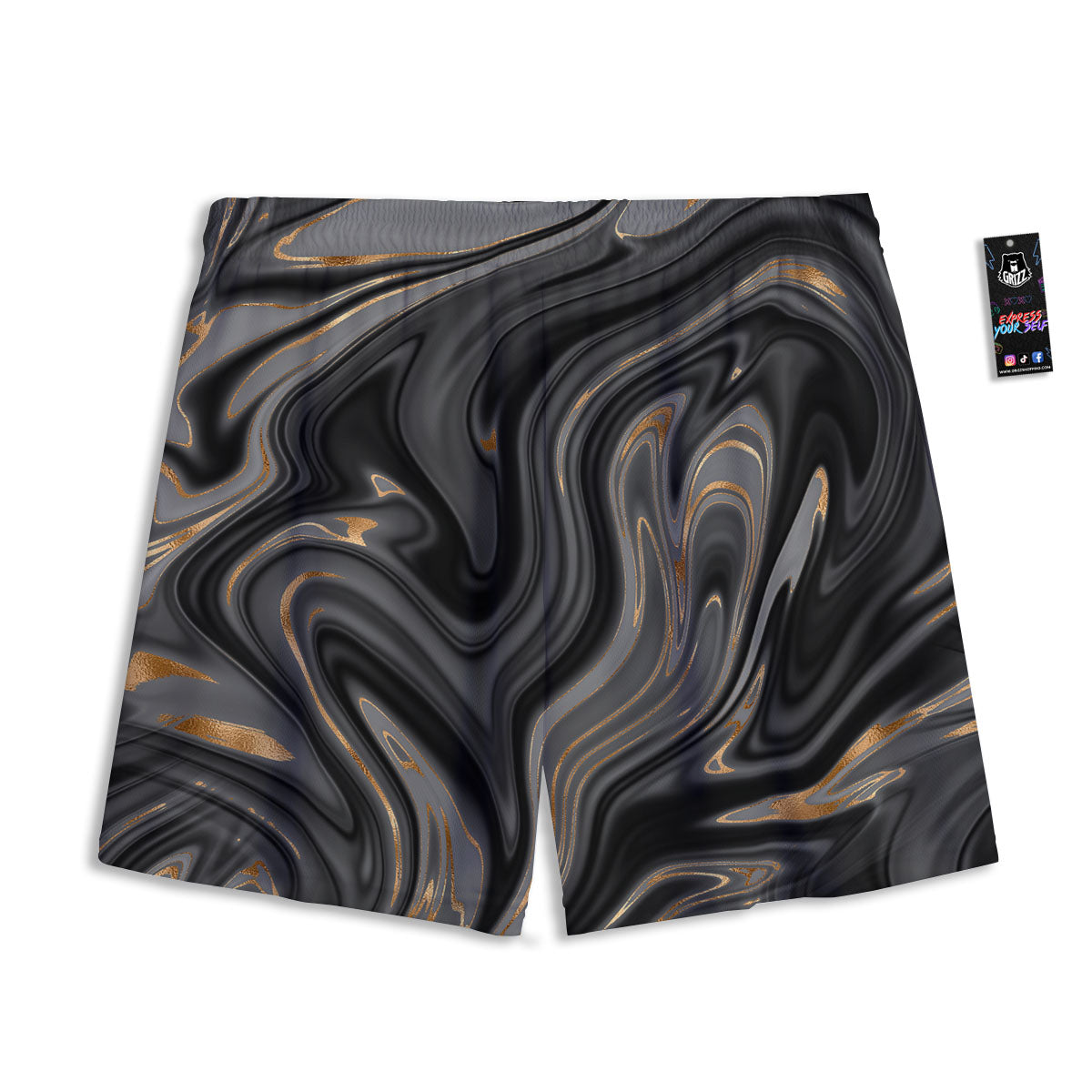 Marble Liquid Grey Gold Print Mesh Shorts