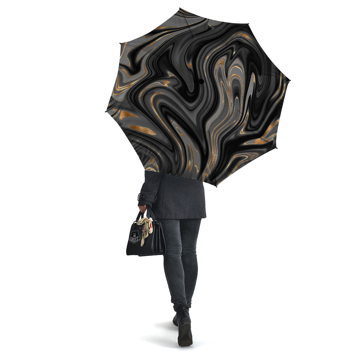 Marble Liquid Grey Gold Print Umbrella-grizzshop