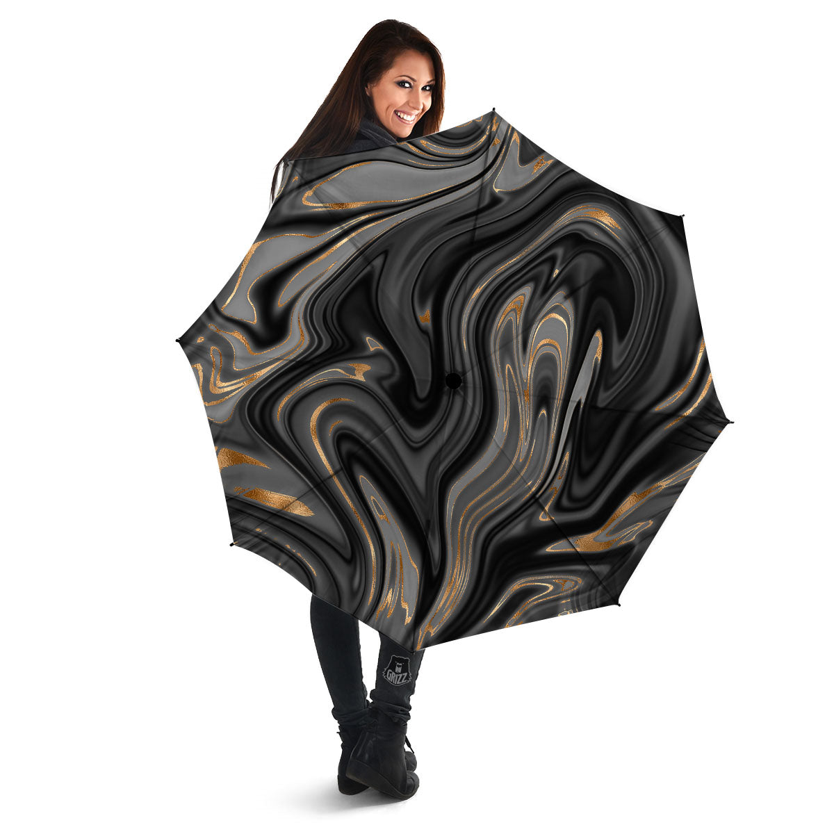 Marble Liquid Grey Gold Print Umbrella-grizzshop
